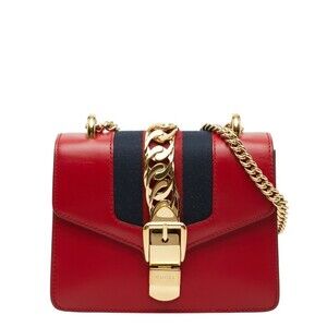 GUCCI Authentic Red Leather Sylvie Shoulder Bag